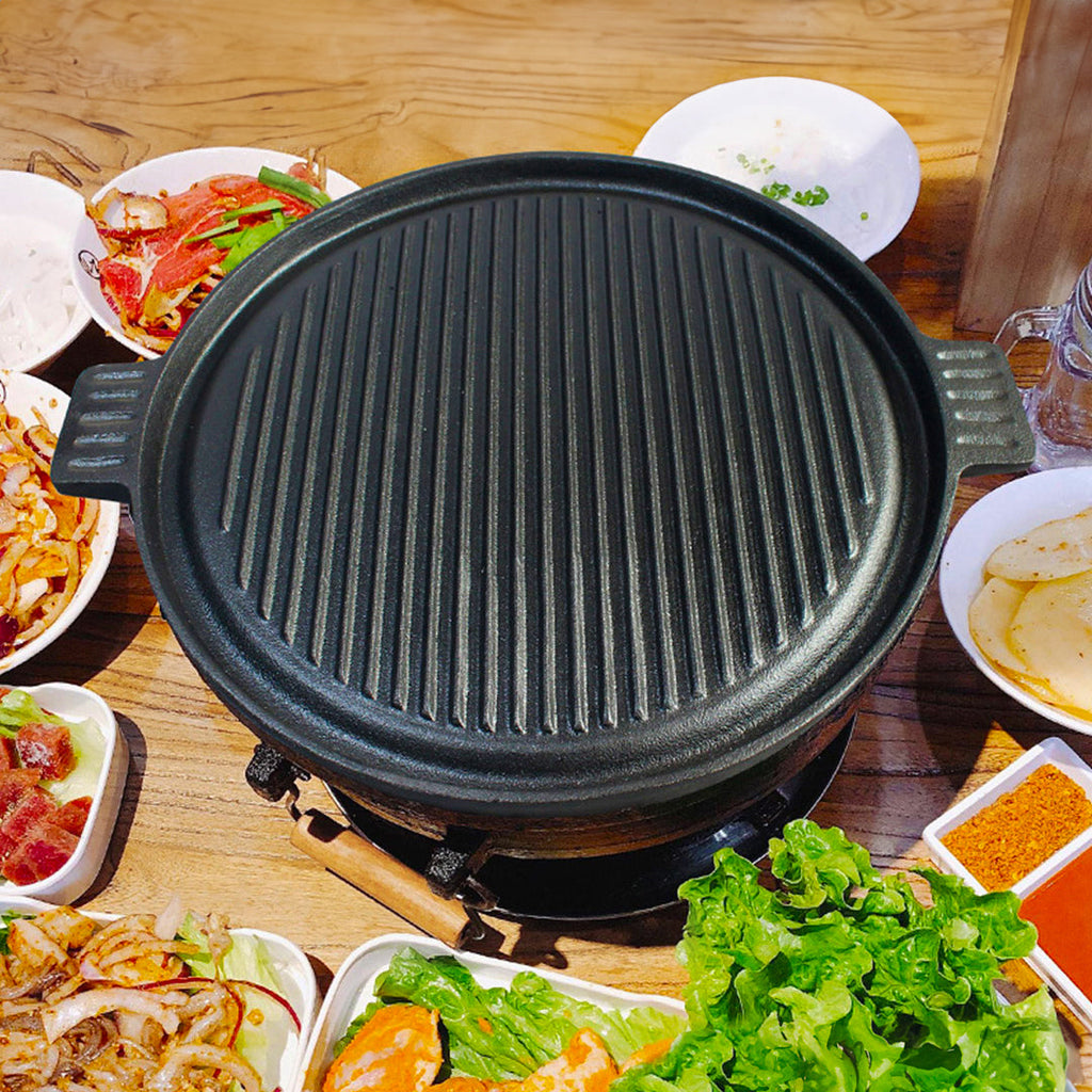 43cm Round Ribbed Frying Pan with Handle