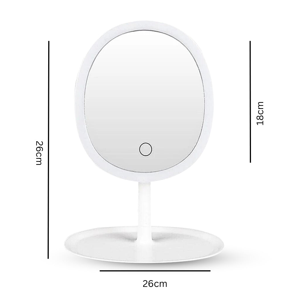 SOGA 2X 26cm White Oval Smart LED Makeup Bedroom Table Vanity Mirror Tricolor Adjustable Light w/ 5x Magnification