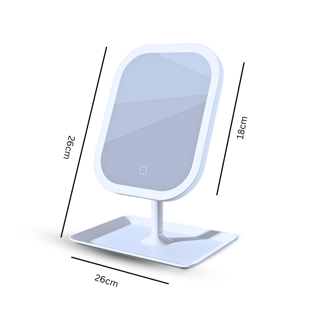 SOGA 2X 26cm White Squared Smart LED Makeup Bedroom Table Vanity Mirror Tricolor Adjustable Light
