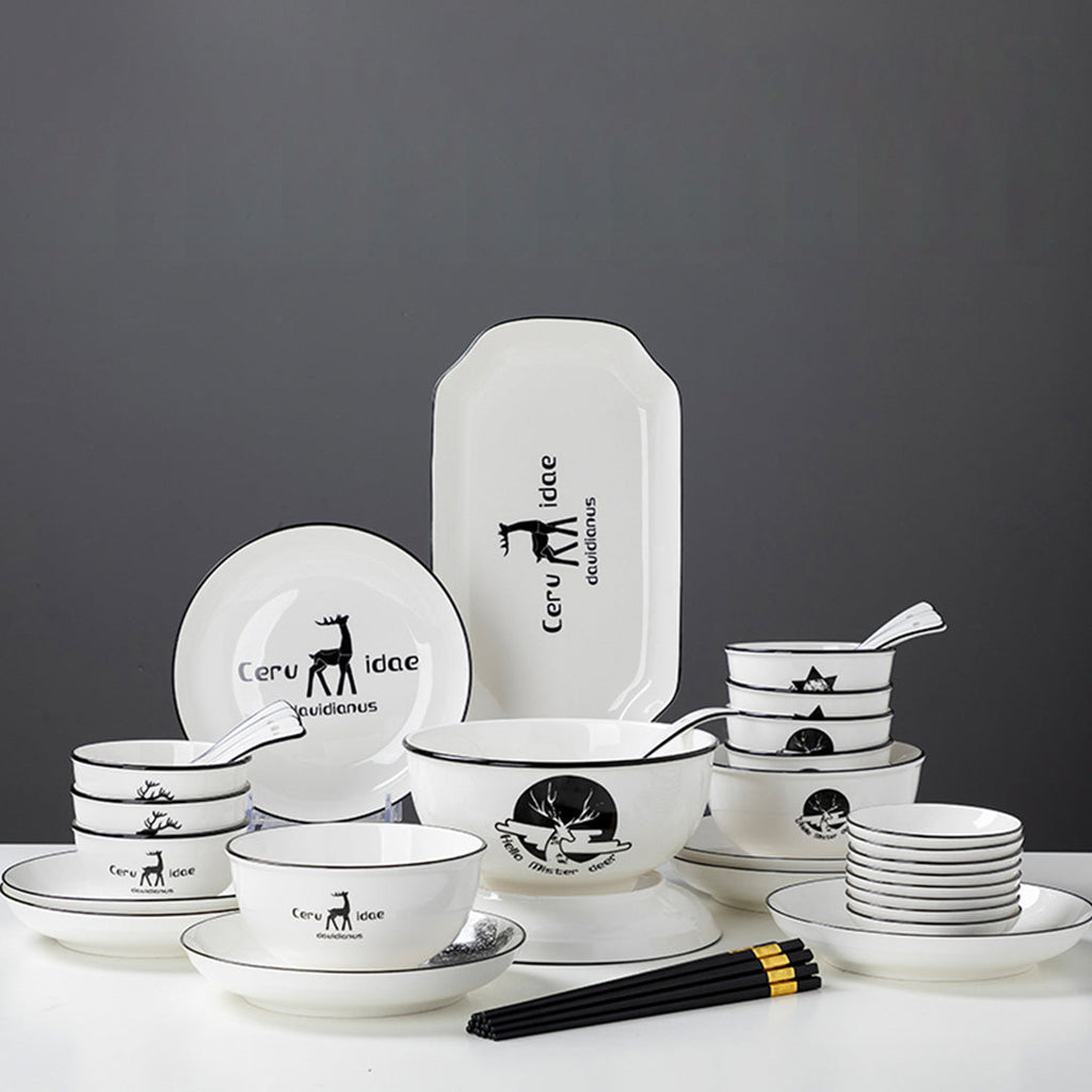 White Antler Printed Ceramic Dinnerware Set