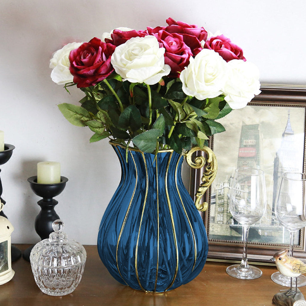 Glass Flower Vase with Metal Handle