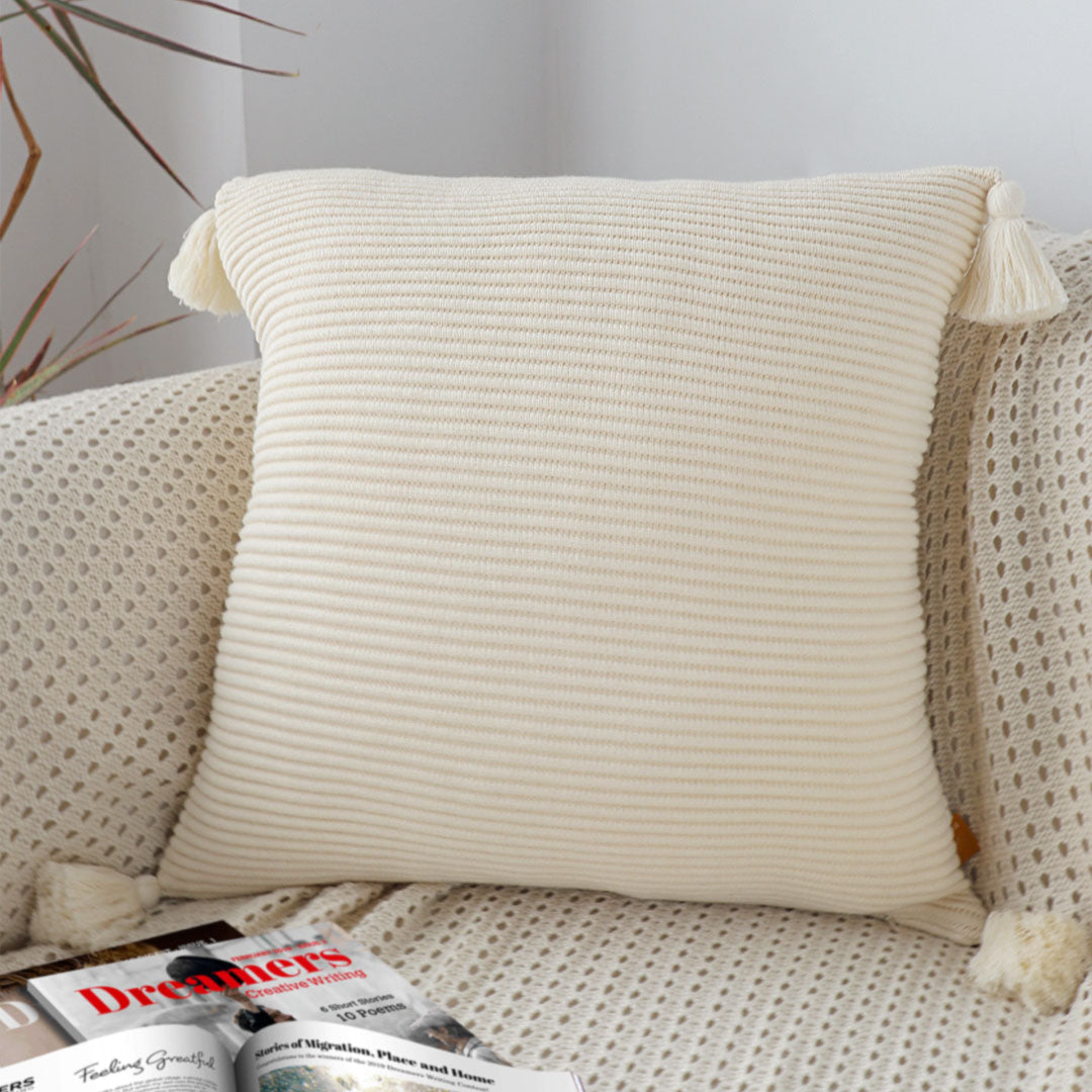 SOGA 2X 45cm Khaki Wabi-Sabi Thickened Cotton Tassel Square  Throw Pillow