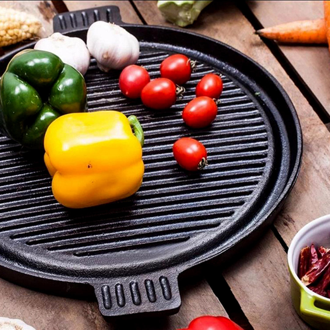 43cm Round Ribbed Frying Pan with Handle