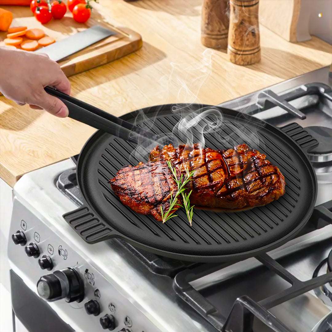 43cm Round Ribbed Frying Pan with Handle