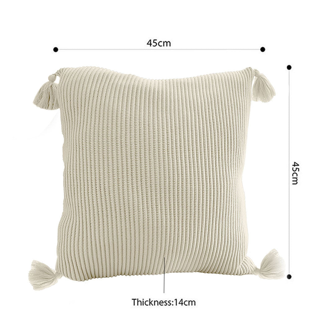 SOGA 2X 45cm Khaki Wabi-Sabi Thickened Cotton Tassel Square  Throw Pillow