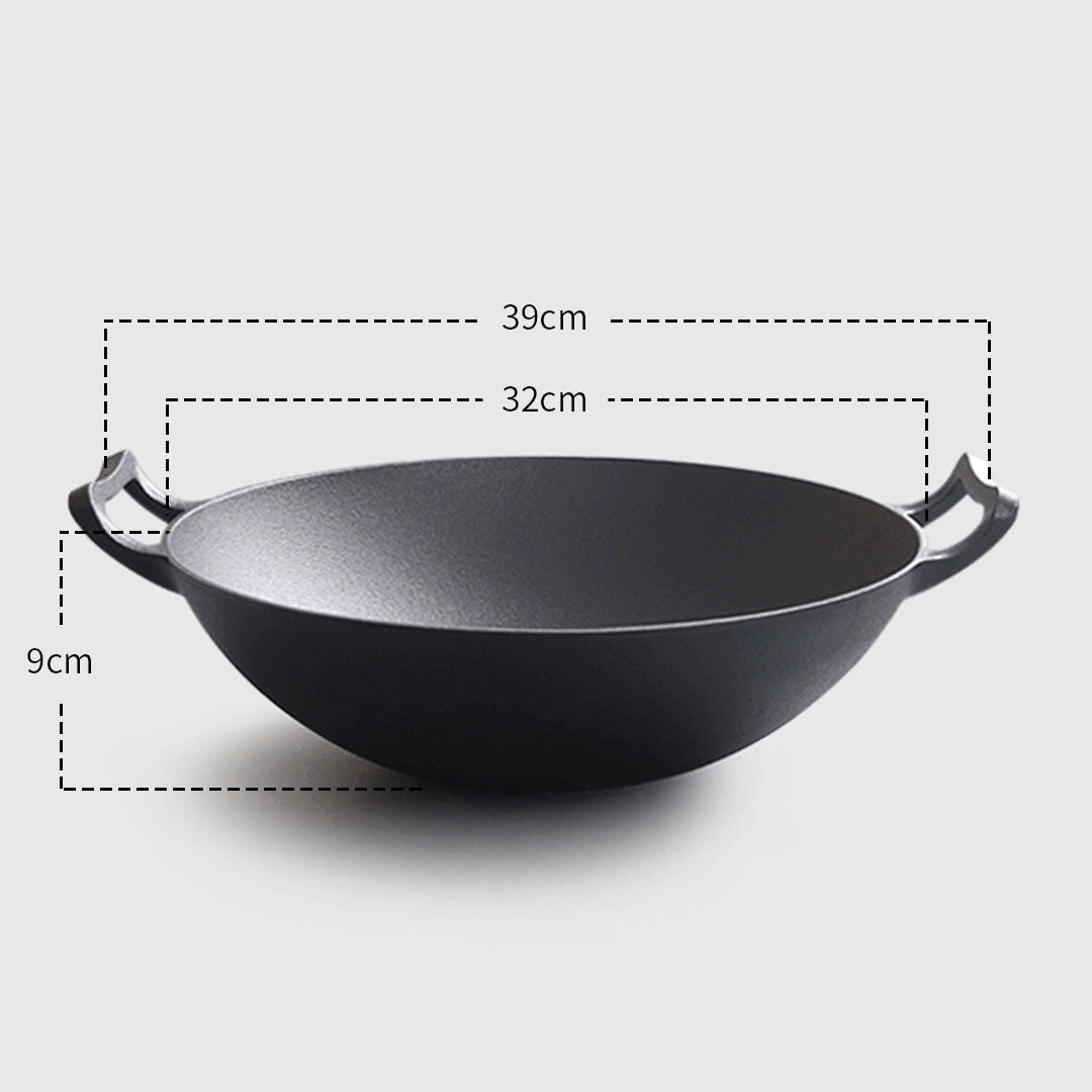 32cm Cast Iron Wok Frying Pan
