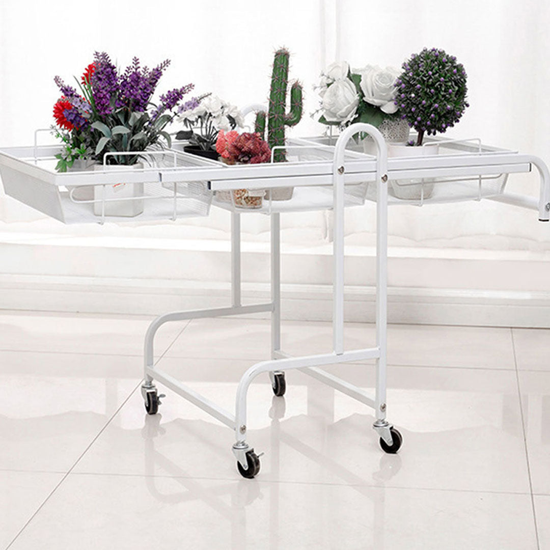SOGA 2X 3 Tier Steel White Adjustable Kitchen Cart Multi-Functional Shelves Storage Organizer with Wheels