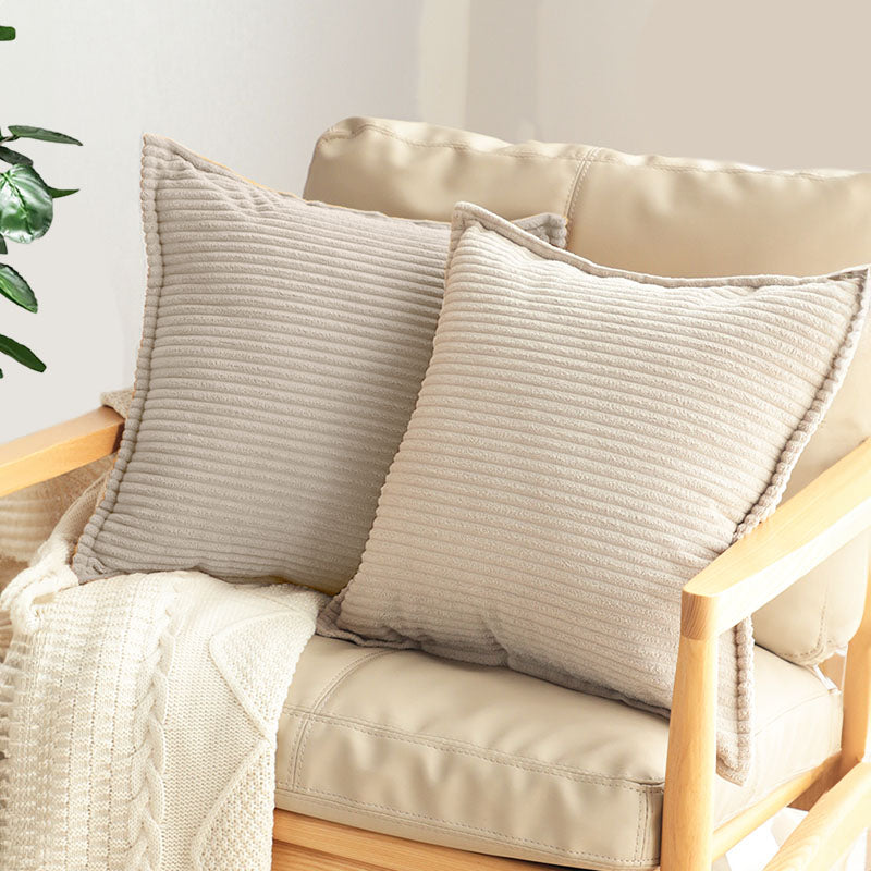 SOGA 2X 45cm Beige Warm Wood Tone & Wabi-sabi Striped Corduroy Square Throw Pillow