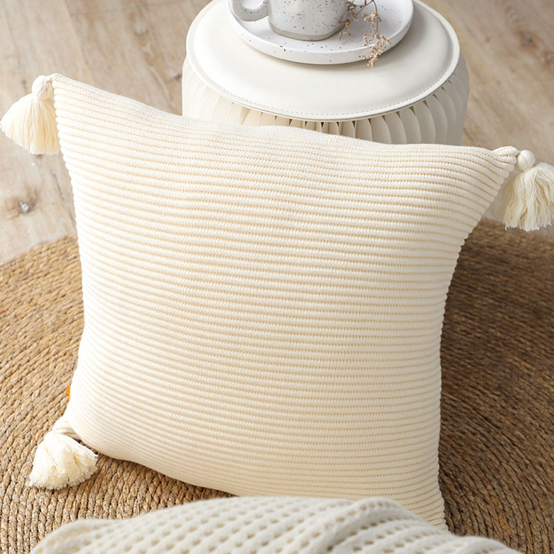 SOGA 2X 45cm Khaki Wabi-Sabi Thickened Cotton Tassel Square  Throw Pillow