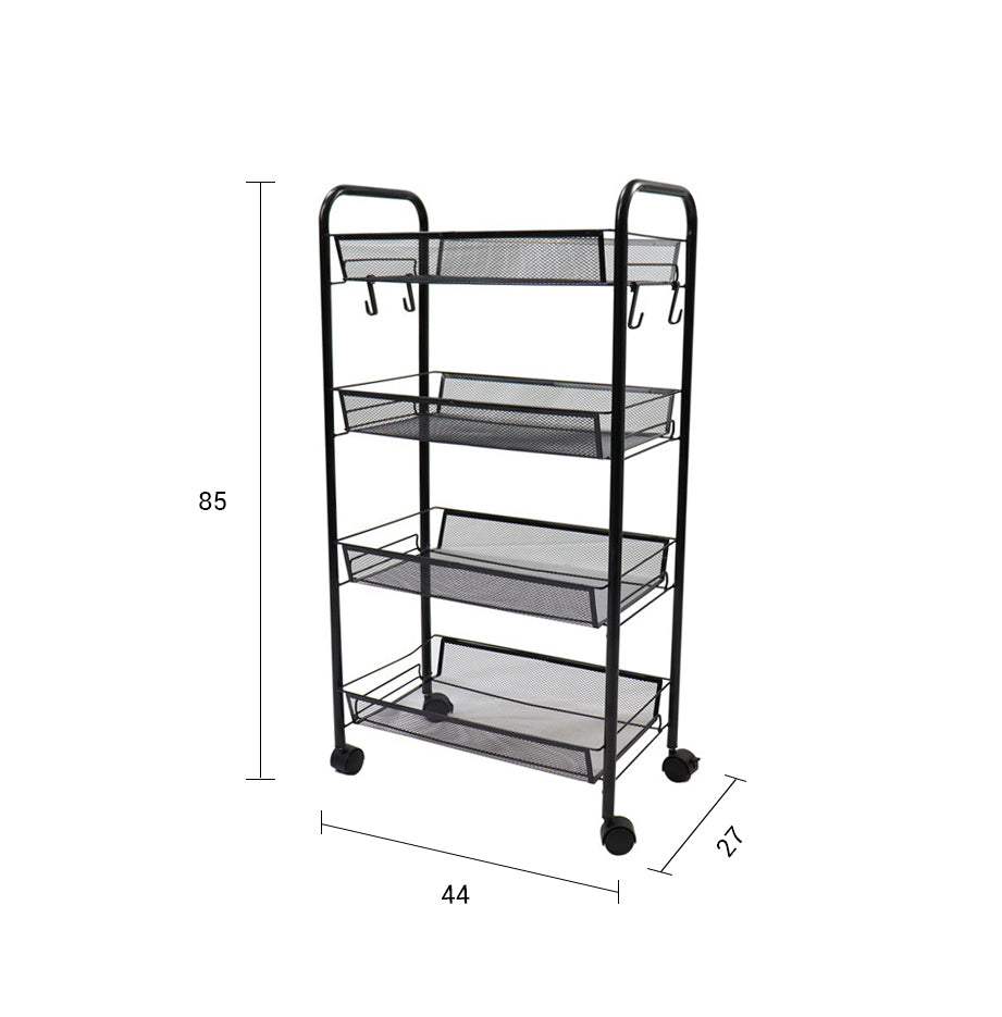 SOGA 2X 4 Tier Steel Black Bee Mesh Kitchen Cart Multi-Functional Shelves Storage Organizer with Wheels