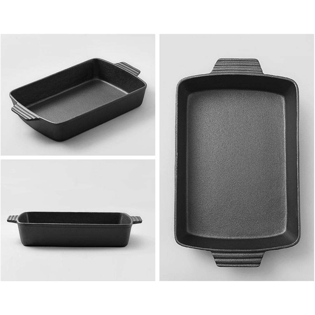 SOGA 2X 33cm Cast Iron Rectangle Bread Cake Baking Dish Lasagna Roasting Pan