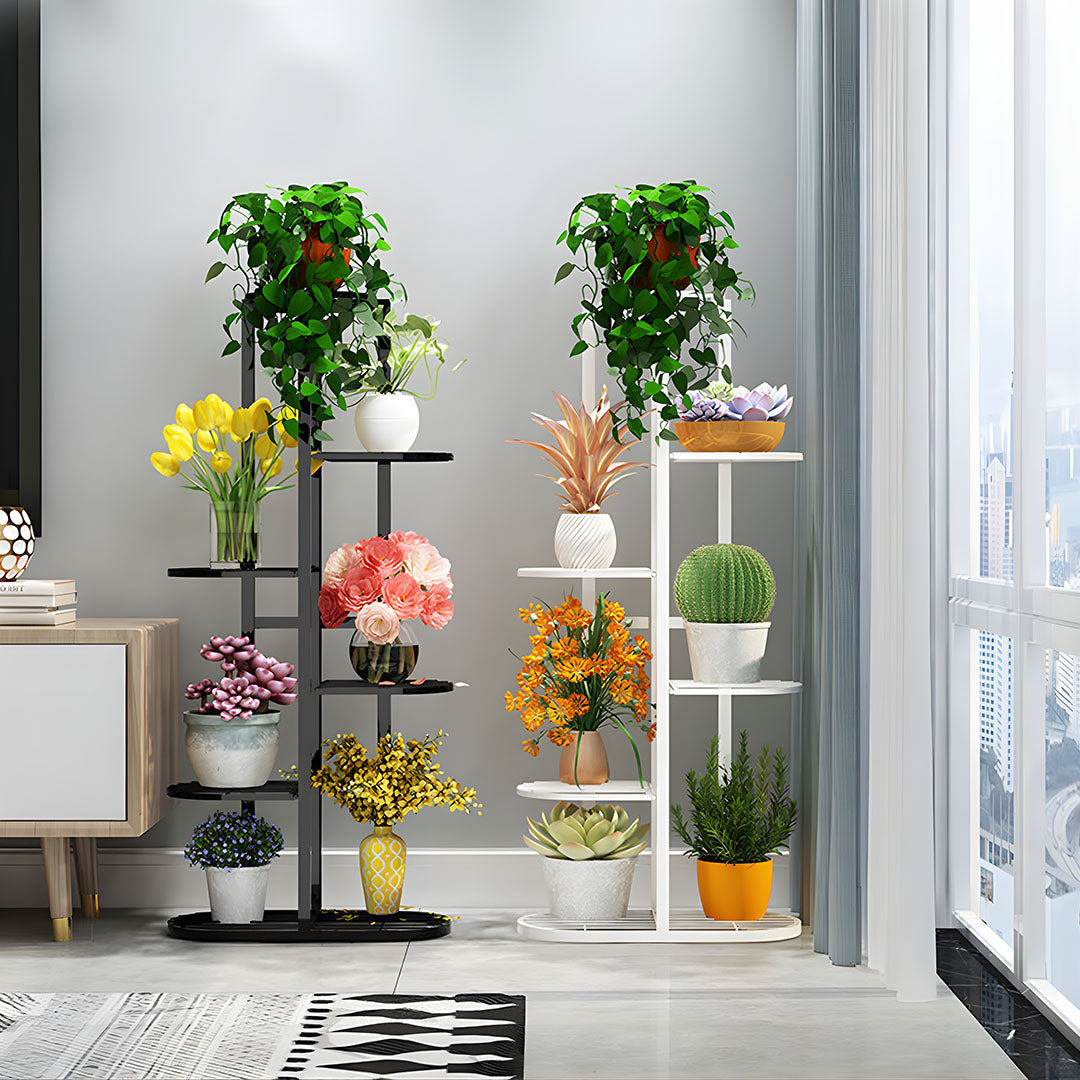 SOGA 6 Tier 7 Pots White Metal Plant Rack Flowerpot Storage Display Stand Holder Home Garden Decor