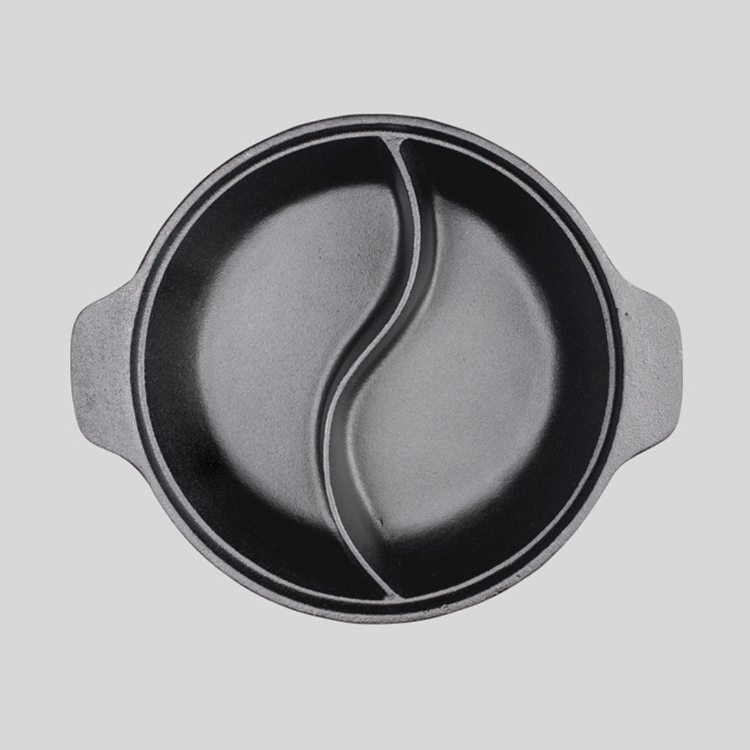SOGA 2X 32CM Round Cast Iron Shabu Shabu Hotpot Beef Chicken Stew Wok Two-Flavor Division