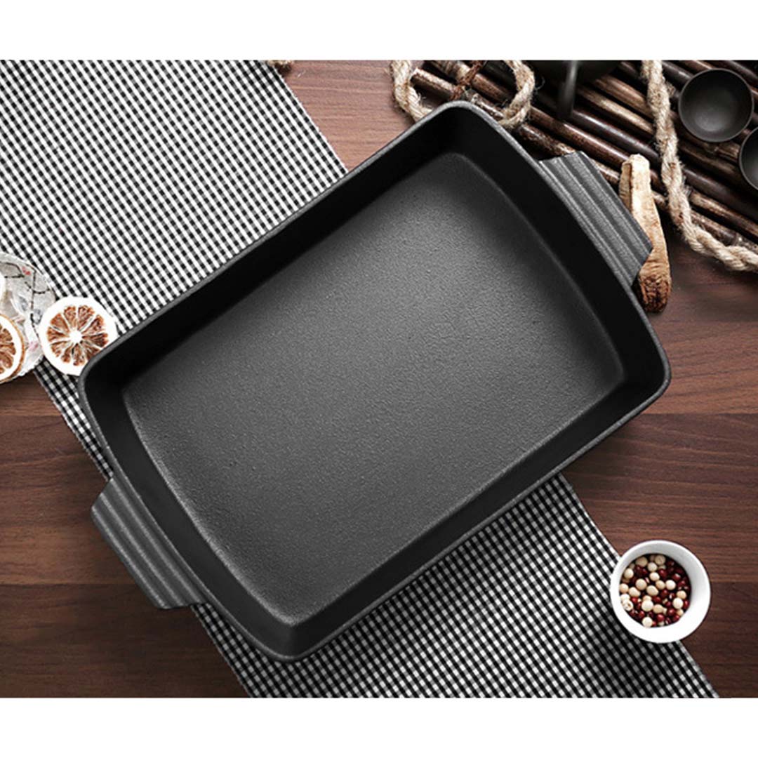 SOGA 2X 33cm Cast Iron Rectangle Bread Cake Baking Dish Lasagna Roasting Pan