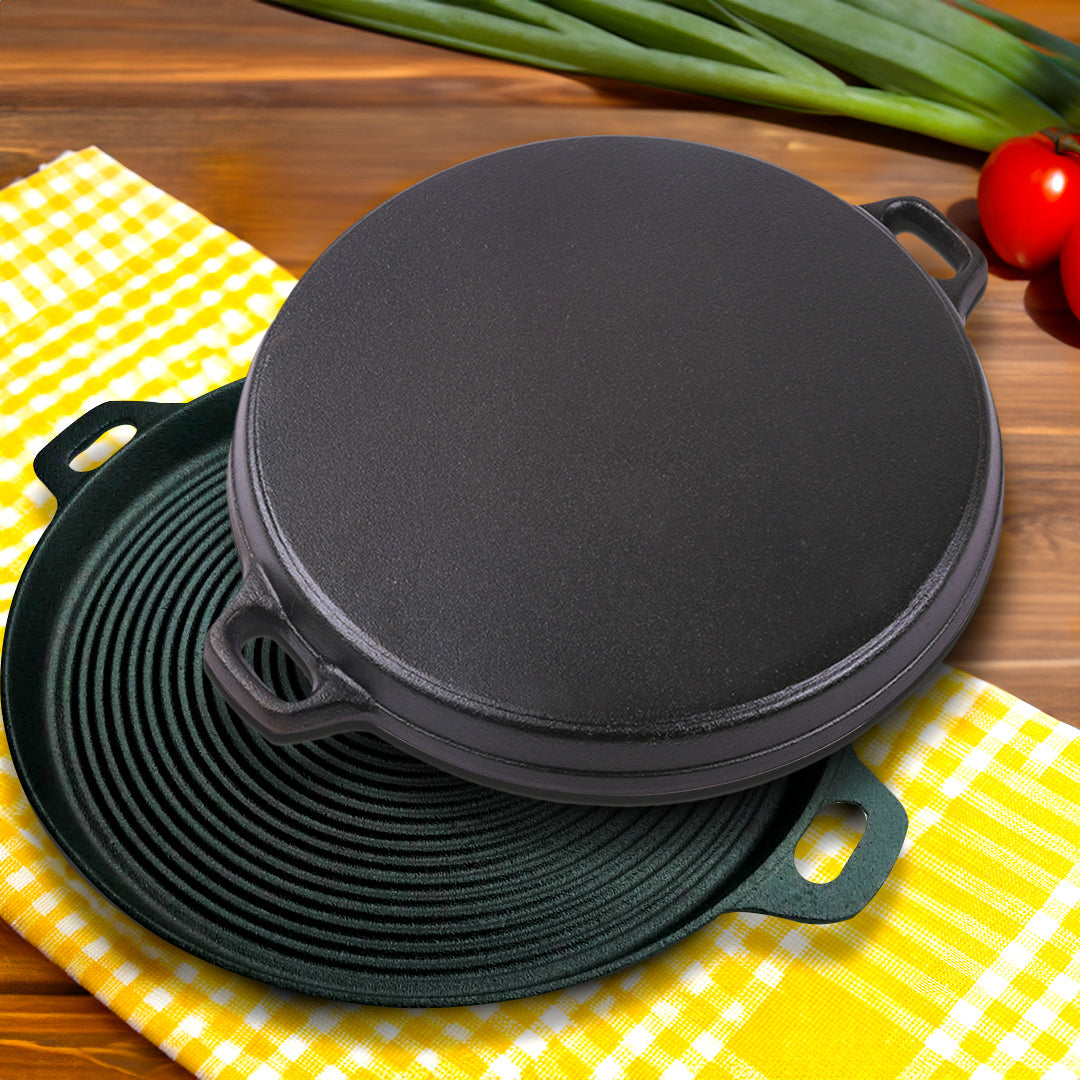 35cm Round Ribbed Frying Pan with Handle