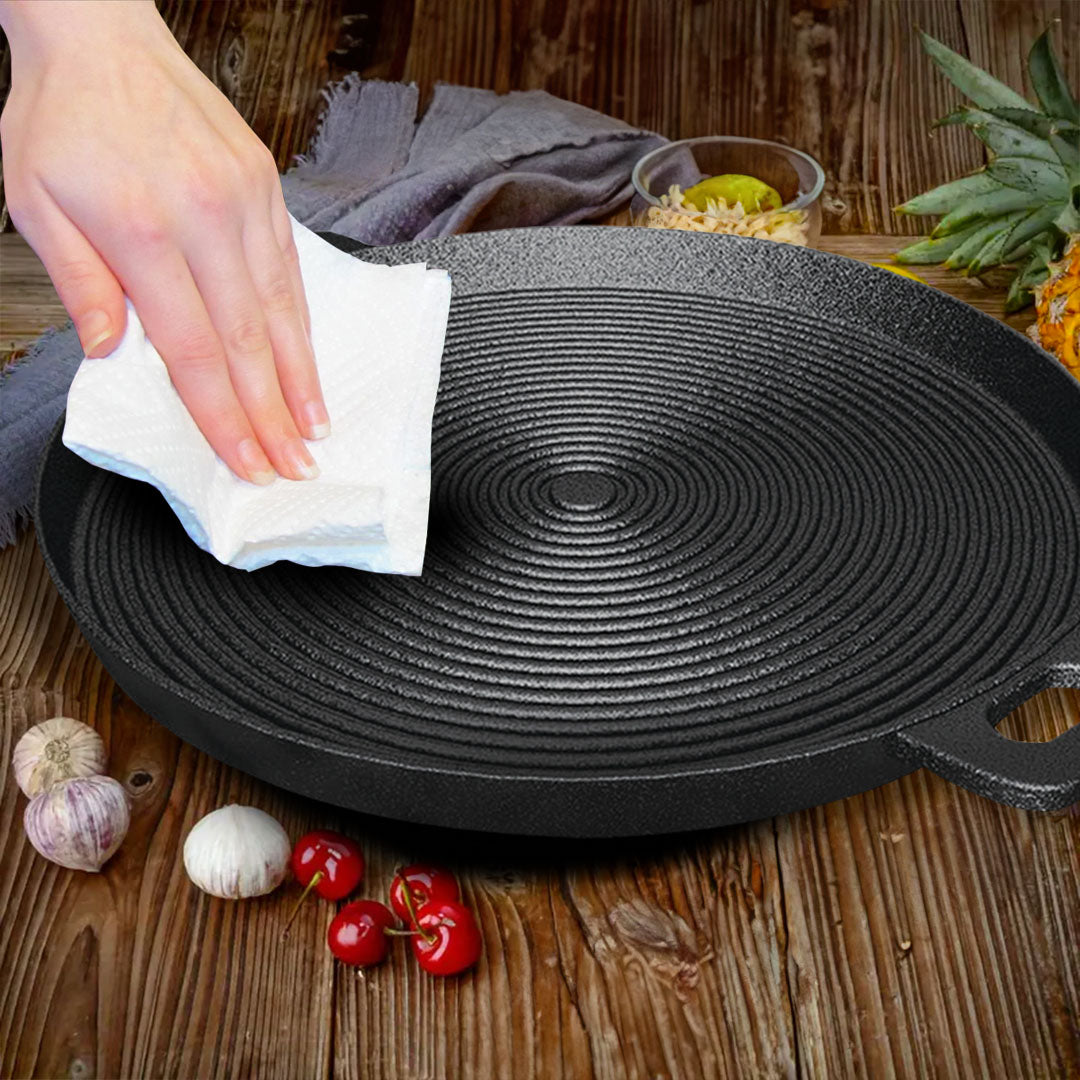 35cm Round Ribbed Frying Pan with Handle