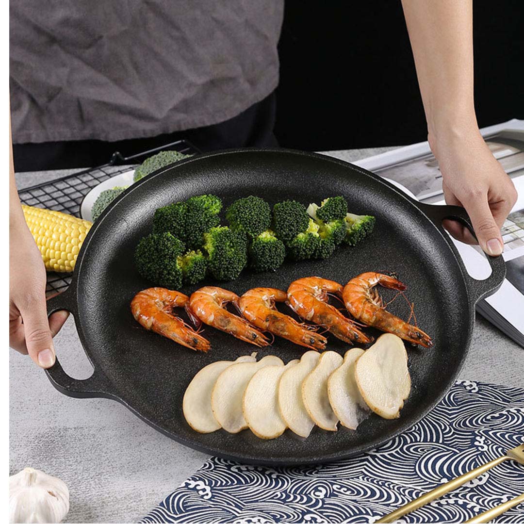 SOGA Cast Iron Frying Pan Skillet Coating Steak Sizzle Platter 35cm