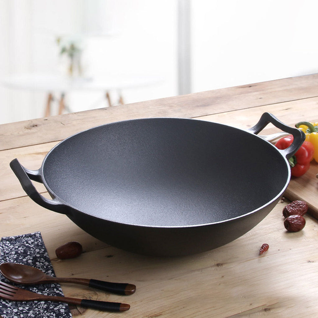 32cm Cast Iron Wok Frying Pan