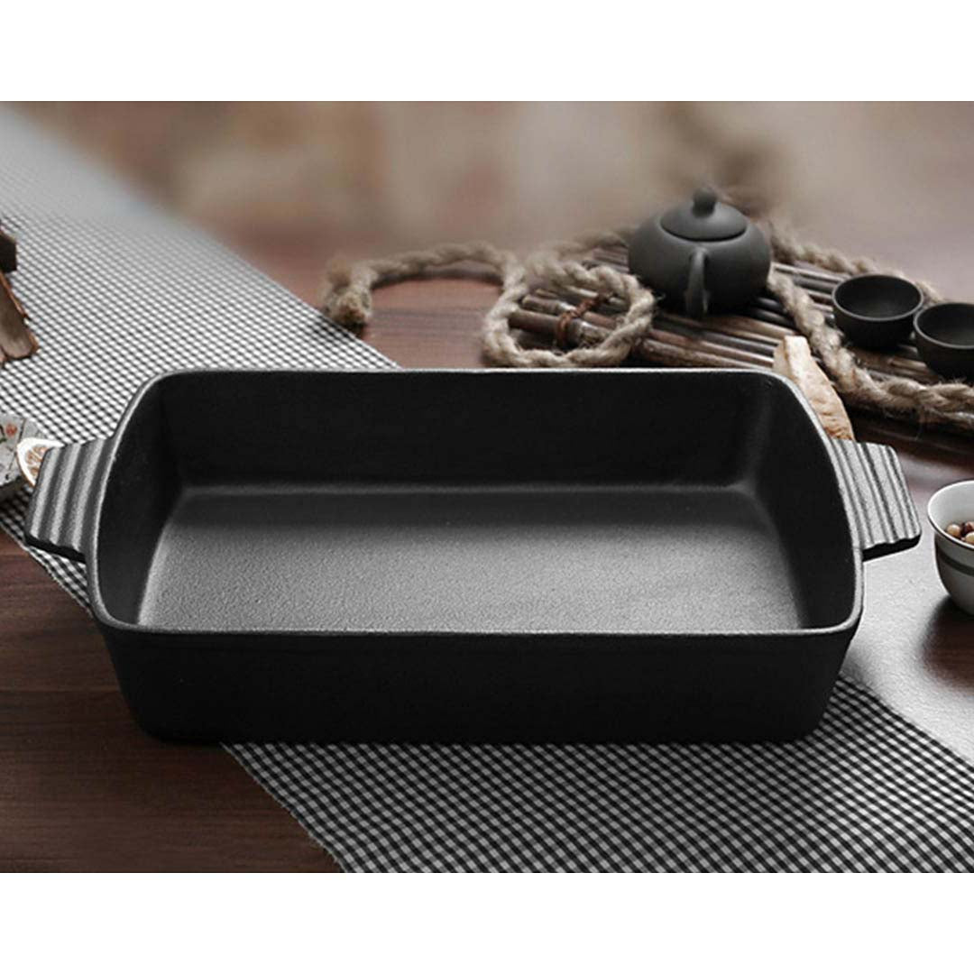 SOGA 2X 33cm Cast Iron Rectangle Bread Cake Baking Dish Lasagna Roasting Pan