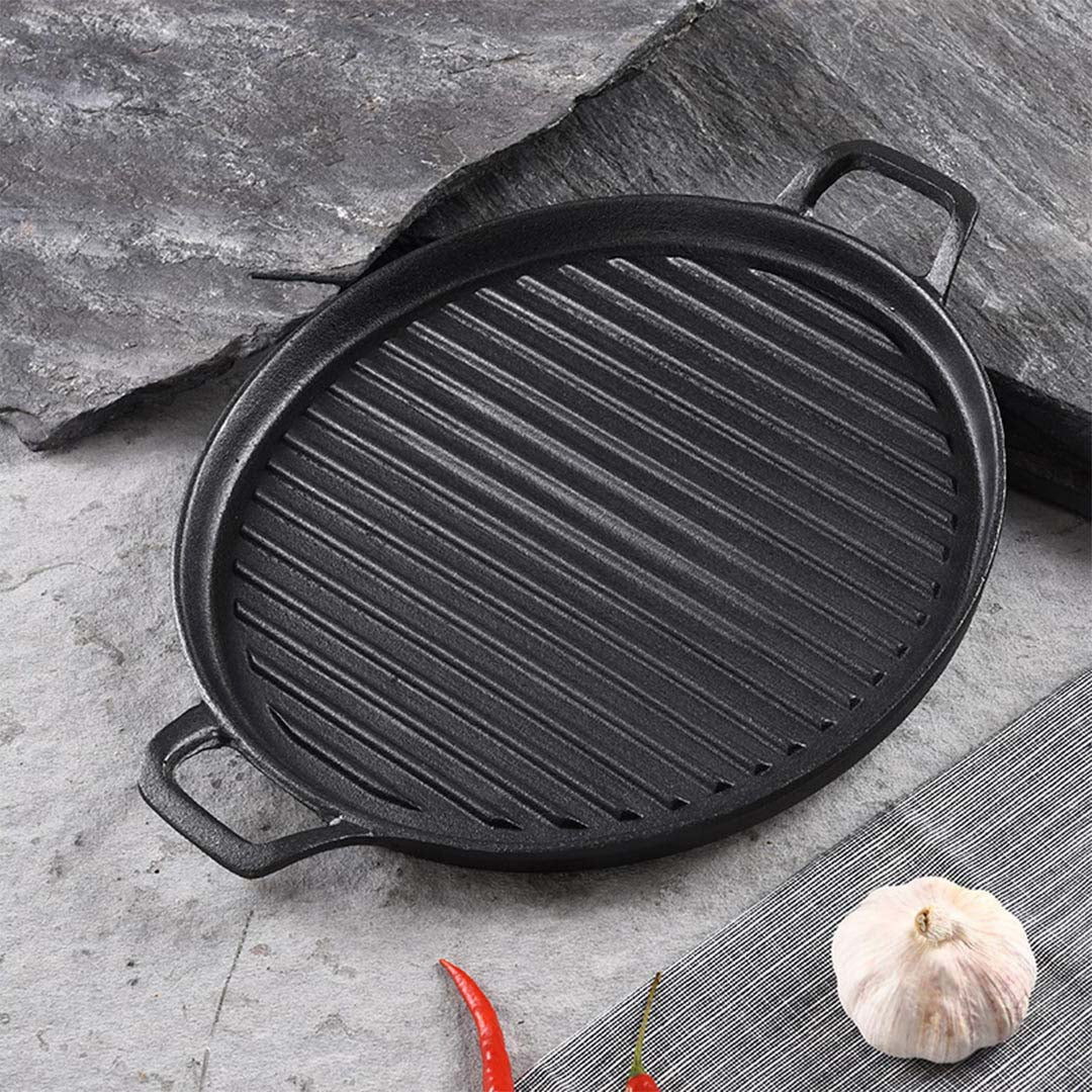 SOGA 2X 30cm Ribbed Cast Iron Frying Pan Skillet Coating Steak Sizzle Platter