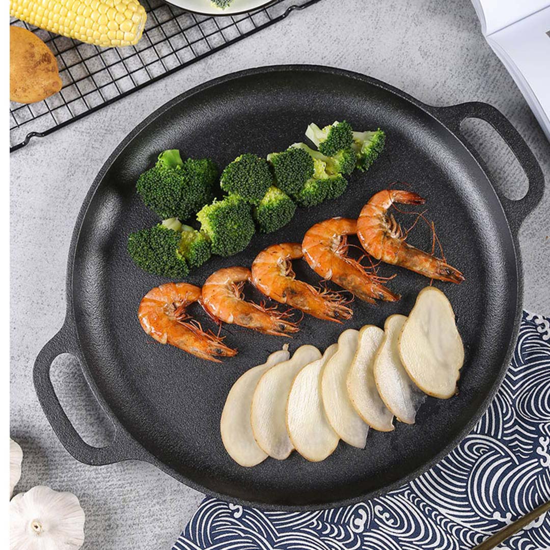 SOGA Cast Iron Frying Pan Skillet Coating Steak Sizzle Platter 35cm