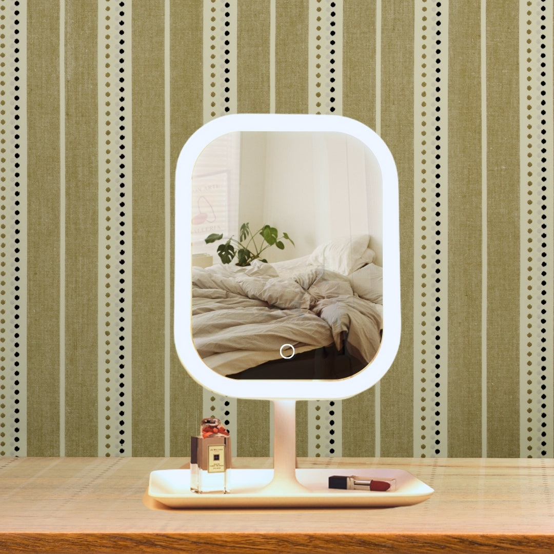 SOGA 2X 26cm White Squared Smart LED Makeup Bedroom Table Vanity Mirror Tricolor Adjustable Light