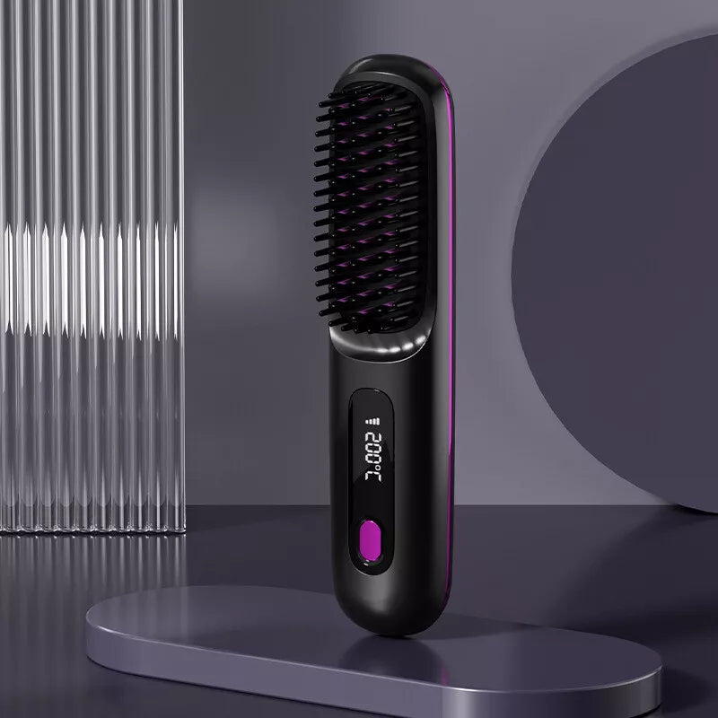 Black Cordless Straightening Hairbrush