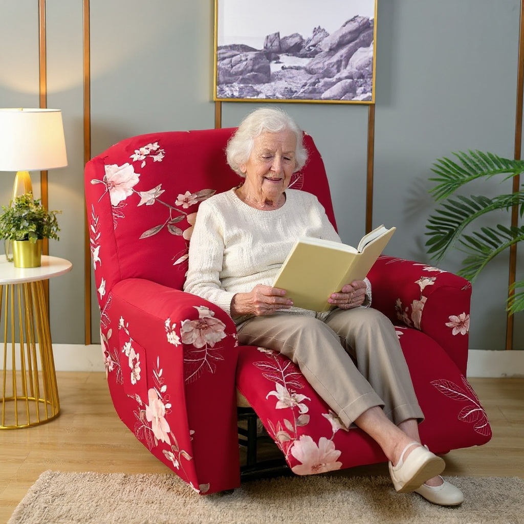 Red Flower Recliner Covers