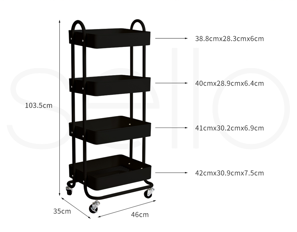 Utility Trolley Cart 4 Tiers