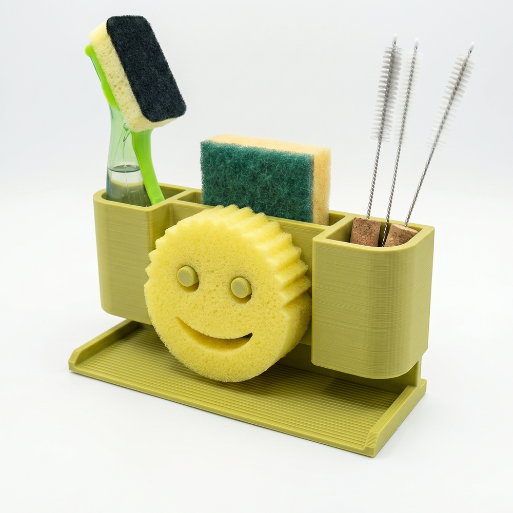 Modular Sink Caddy Sponge & Brush Organizer with Drip Tray