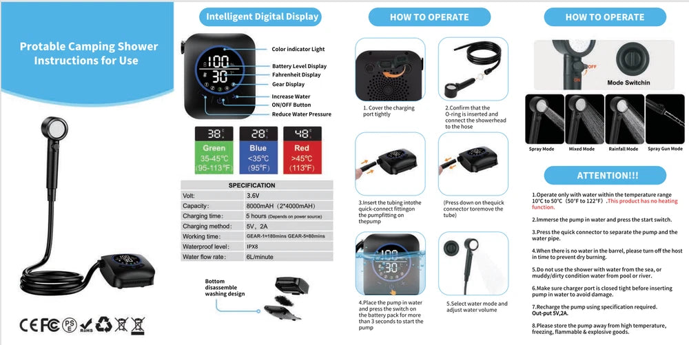 Rechargeable Shower Pump