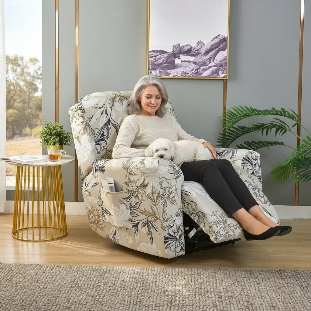 White Flower Recliner Covers